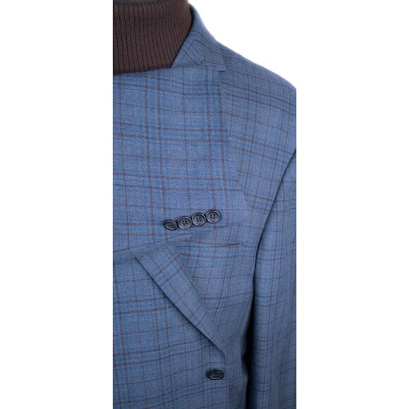 PRONTO UOMO Men Blazer 54L/S WOOL Blue Sport Coat Two Button Casual Jacket Plaid - Picture 6 of 13